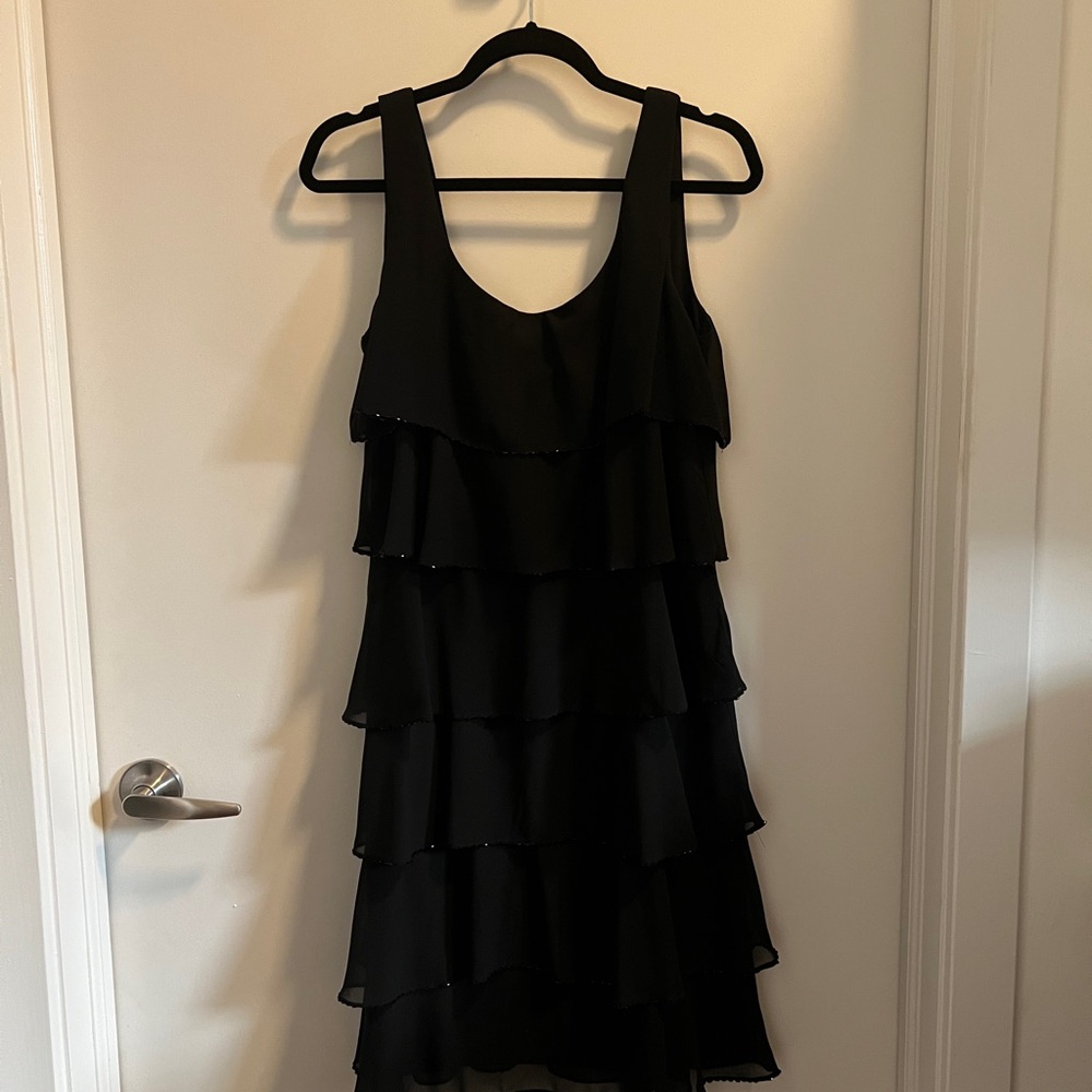 Patra Black Ruffled Tiered Dress